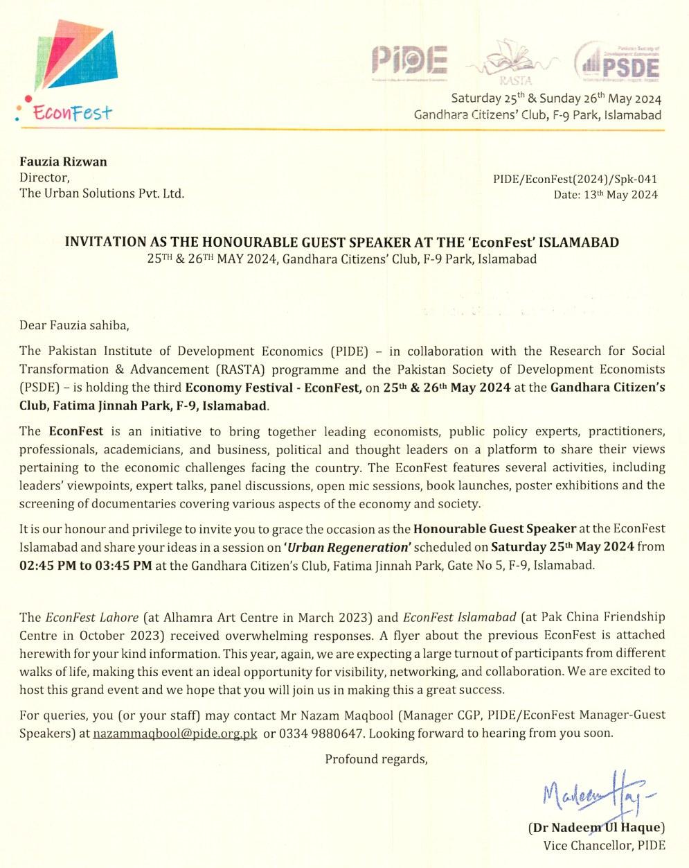 Fauzia Rizwan on the urban regeneration panel at EconFest Islamabad
