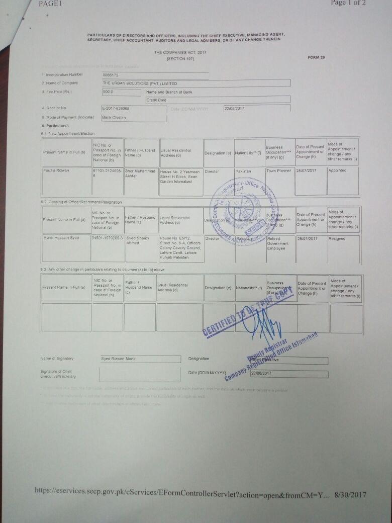 Professional registration documentation for Fauzia Rizwan as a practising urban planner